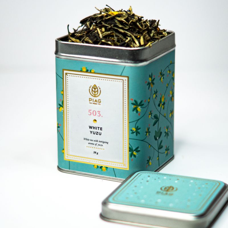  - 503.White Yuzu (50 g puszka) - biała herbata z intrygującym owocem Yuzu -Piag The Fresh Tea - Piag Tea
