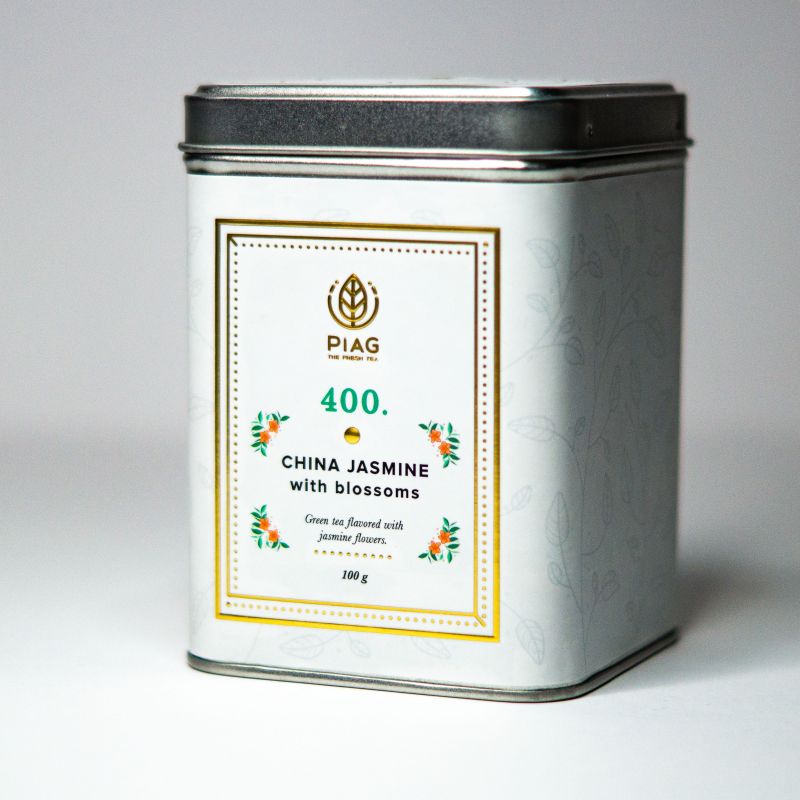  - 400. China Jasmine With Blossom (100 g puszka) - zielona herbata pachnąca jaśminem - Piag The Fresh Tea - Piag Tea