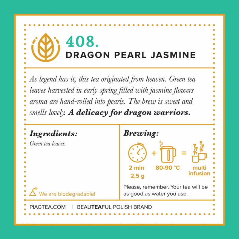 408.Dragon Pearl Jasmin 50ct - Green Jasmine Pearls PIAG The Fresh Tea - 6