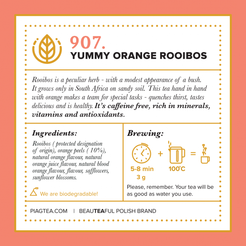  - 907.Yummy Orange Rooibos  50 biodegradowalnych saszetek - Piag The Fresh Tea - Strona główna
